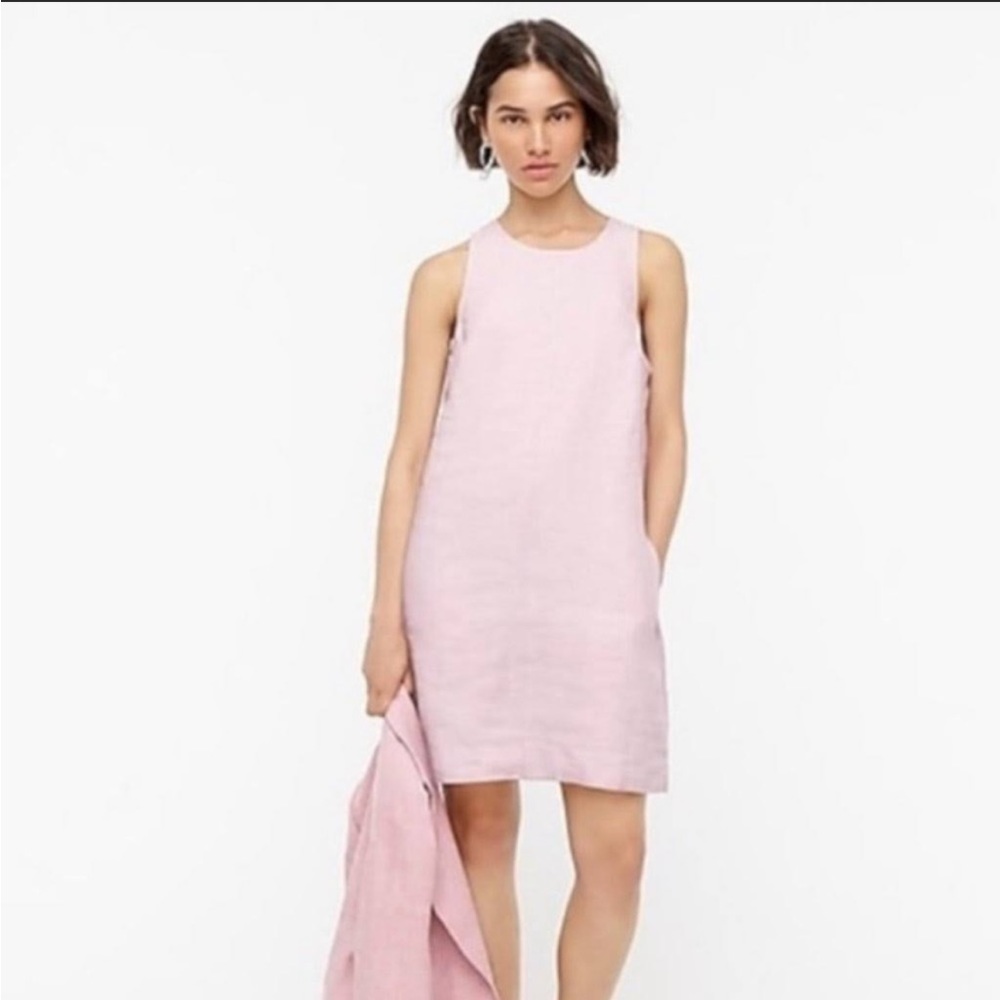 J. Crew Pink Linen Dress with Pockets and button back Size Small
